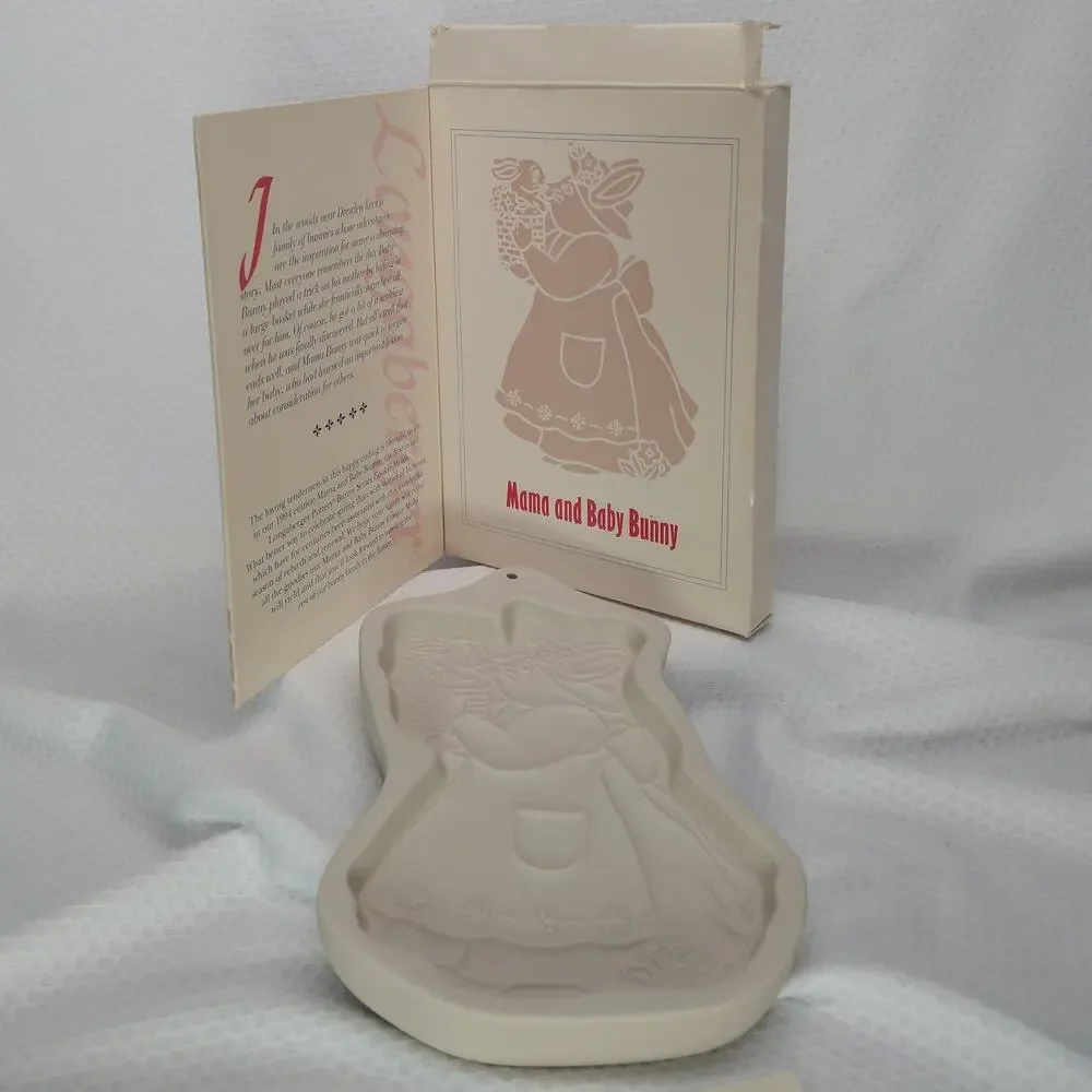 Vintage Longaberger Woven Traditions Ceramic Bunny Cookie Mold Tie-On 1994 Box
